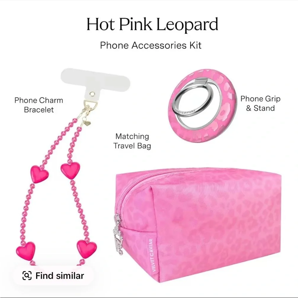 Velvet Caviar Phone Accessories Set - Hot Pink Leopard